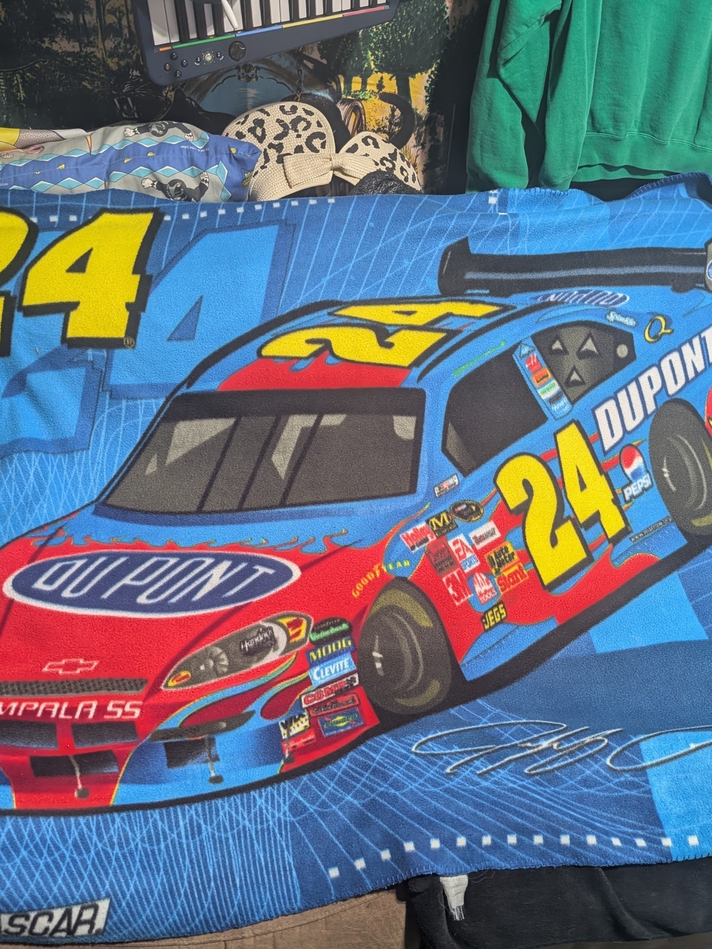 Nascar Blue, Red and Yellow DuPont Race Car Throw